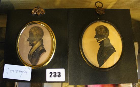 2 19thC silhouette miniatures of gents